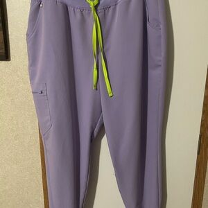Figs Women’s Lavender Joggers with Neon Green Drawstring